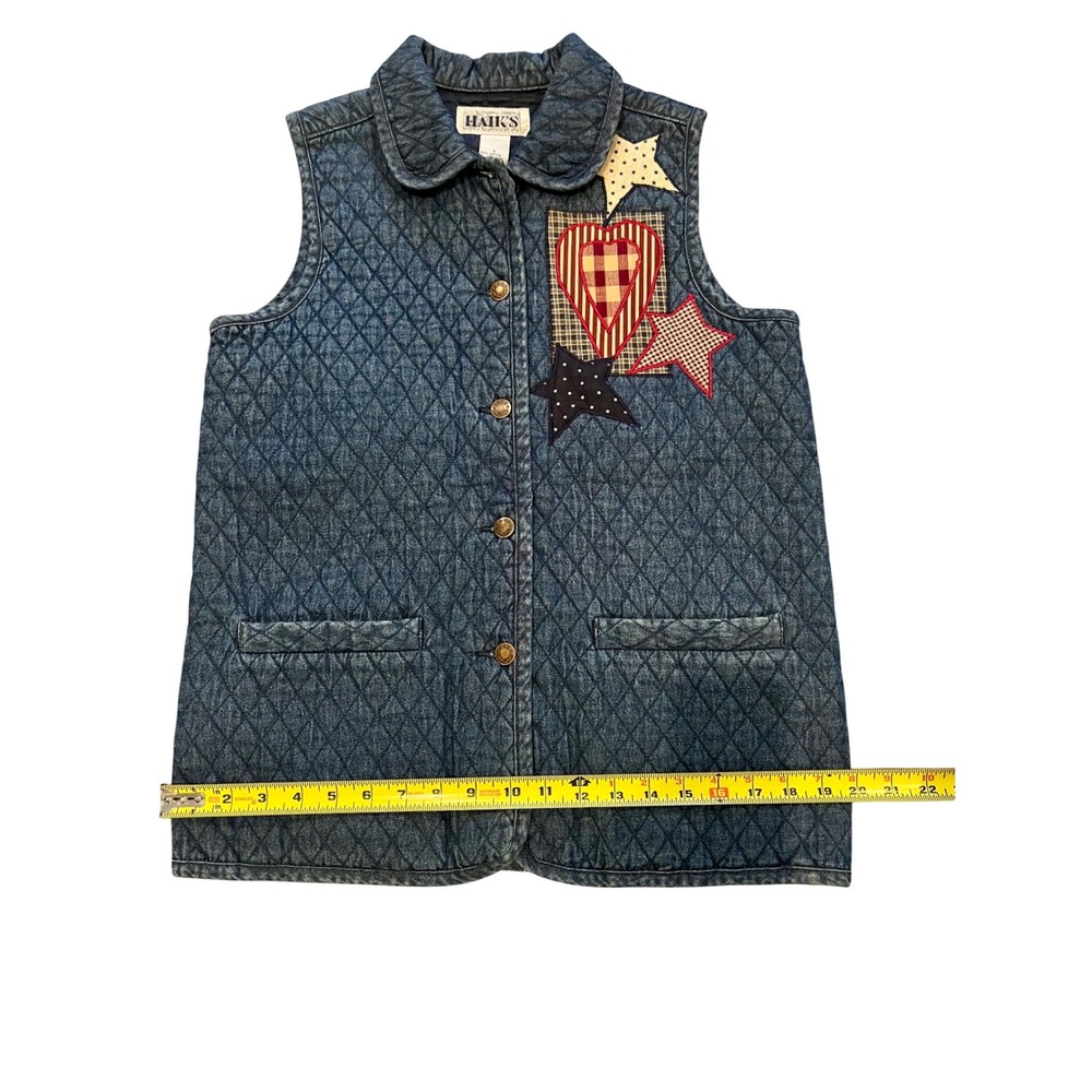 Haiks Quilted Denim Vest Womens Size S Patriotic Star Heart Patchwork - Picture 4 of 6
